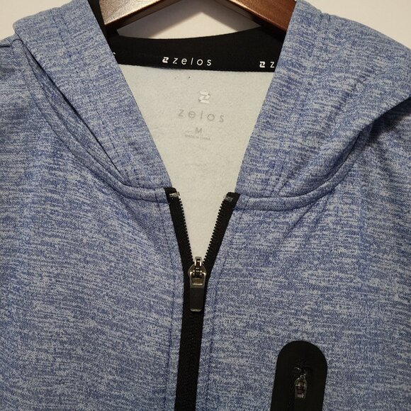 ZELOS TECH FLEECE COMFORT LIGHTWEIGHT ZIP HOODIE- CALM BLUE MEN'S MEDIUM - Picture 5 of 14